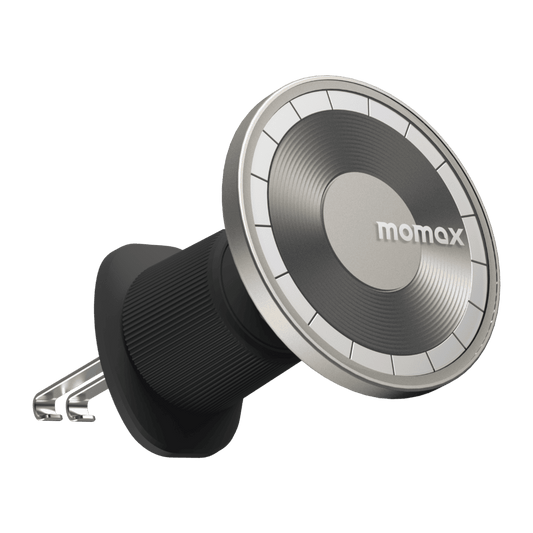 Momax car phone holder on a green background