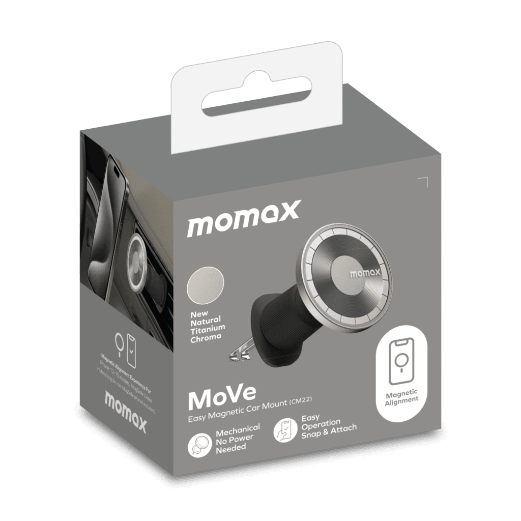 Momax MoVe magnetic car mount packaging on a white background
