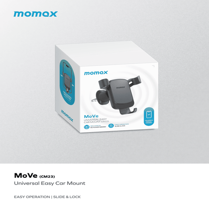Momax MoVe universal easy car mount packaging on a gray background