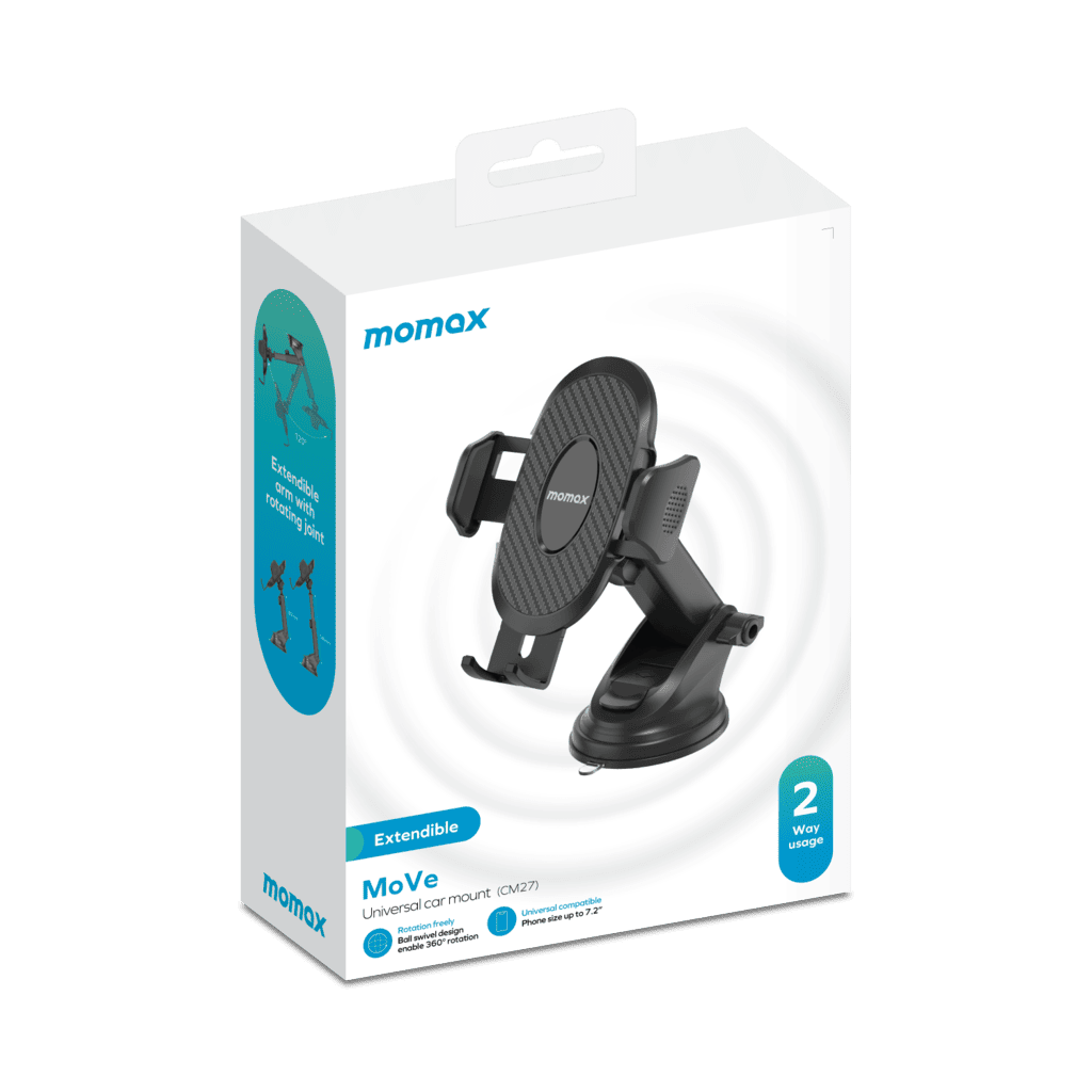 Momax car mount packaging on a white background