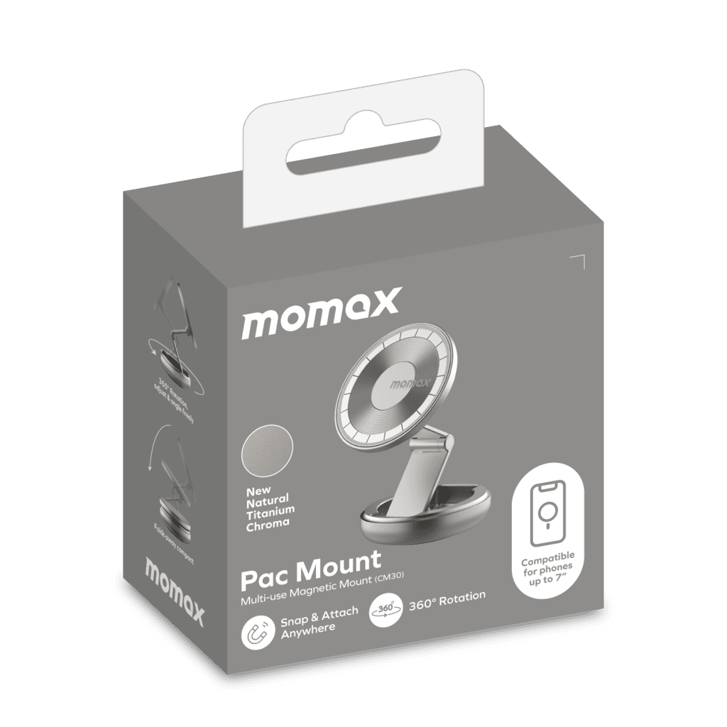 Momax Pac Mount packaging on a white background