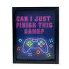 لوحة فنية جدارية لألعاب النيون النابضة بالحياة مع إطار - "هل يمكنني إنهاء هذه اللعبة؟"
