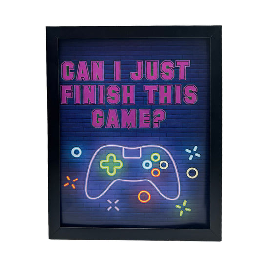 Vibrant Neon Game Wall Art with Frame - "Can I Just Finish This Game?"
