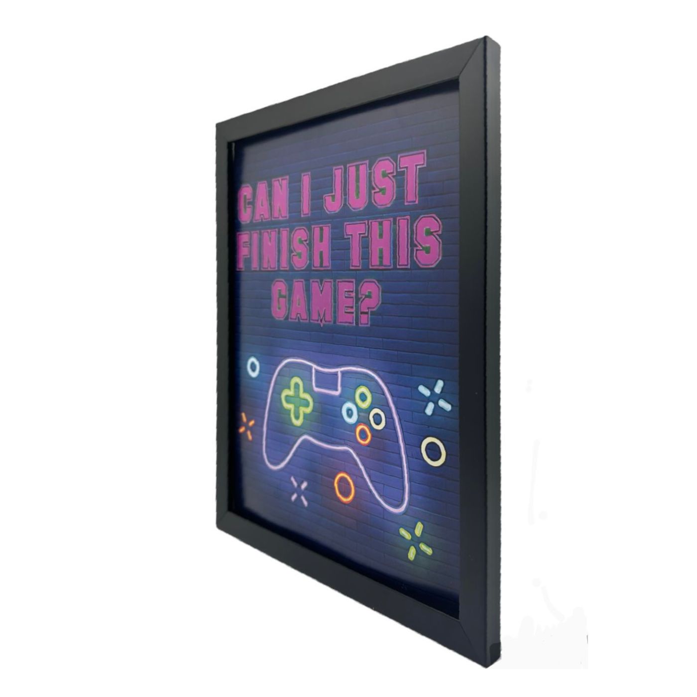 Vibrant Neon Game Wall Art with Frame - "Can I Just Finish This Game?"
