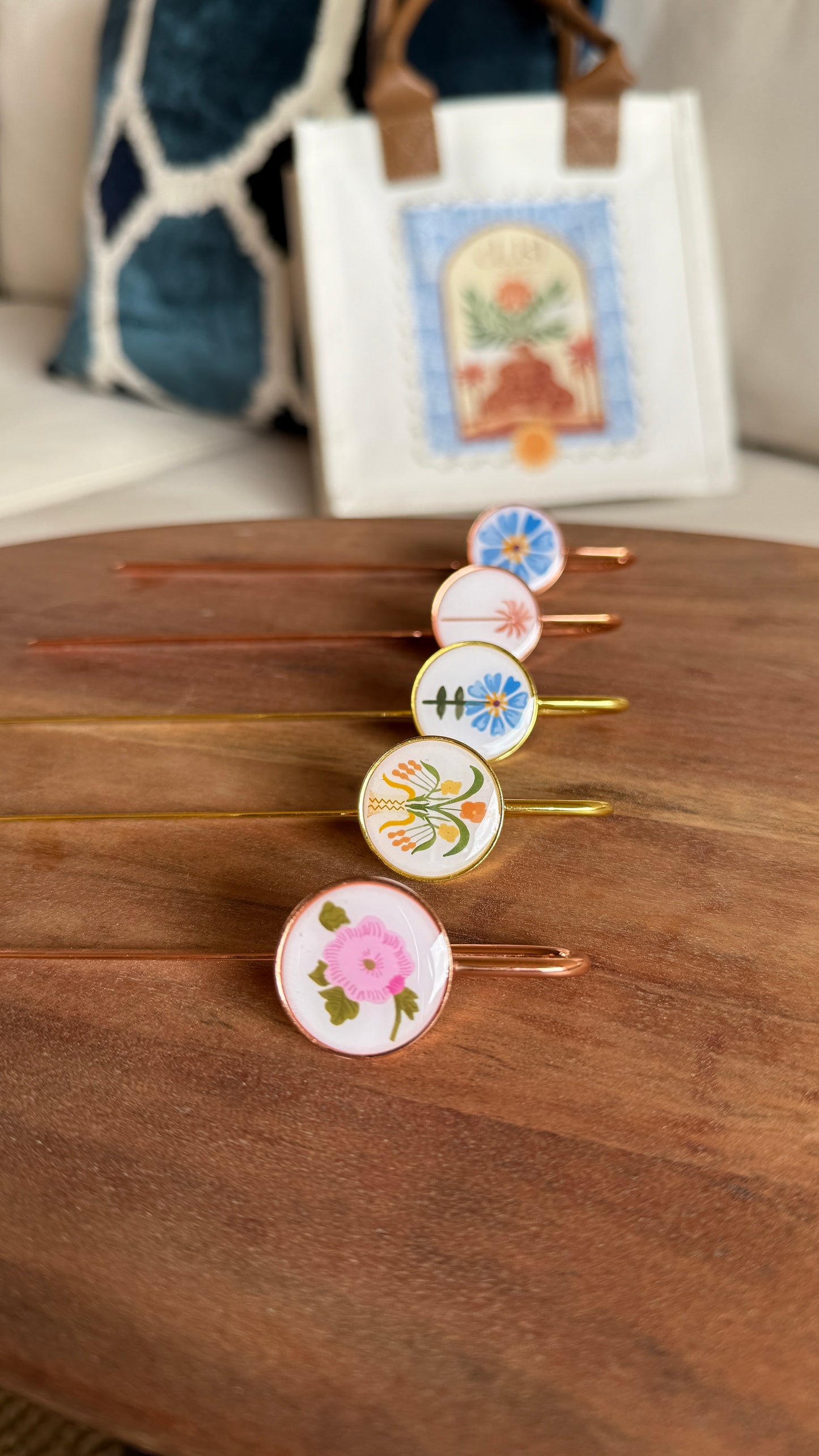 Cultural Metalic Bookmark Blue Flower with Stem