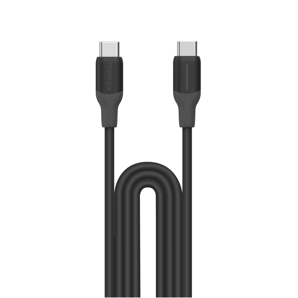 Black USB-C cable on a transparent background