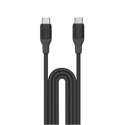 Black USB-C cable on a transparent background