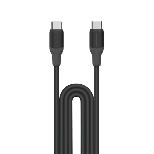 Black USB-C cable on a transparent background