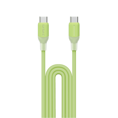 Green USB cable with metallic connectors on a green background