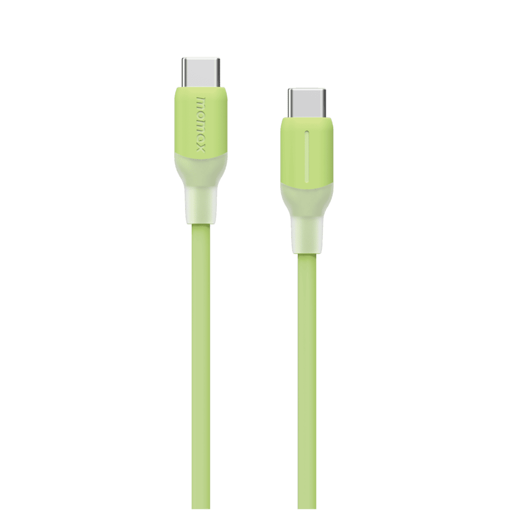 Green USB cable with connectors on a green background