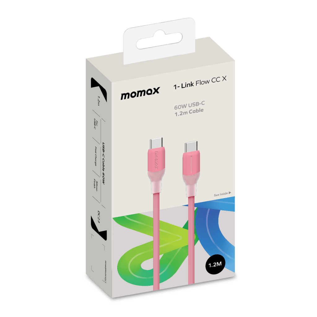 Momax 1-Link Flow CC X USB-C cable packaging on a white background
