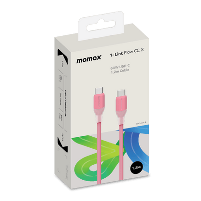 Momax 1-Link Flow CC X USB-C cable packaging on a white background