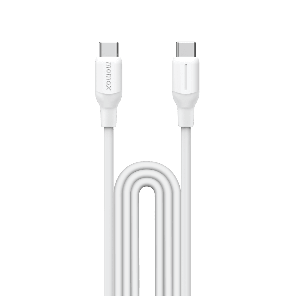 White USB-C cable on a green background