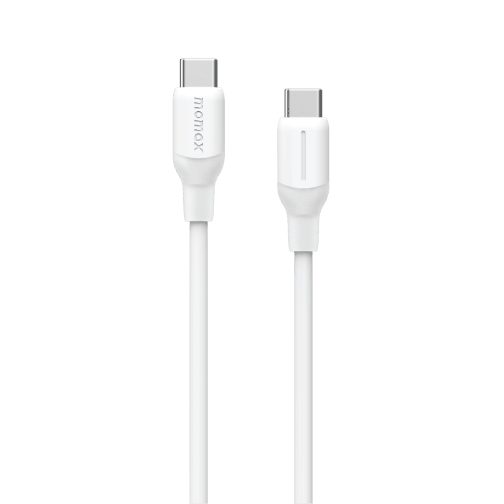 White USB cable with connectors on a green background
