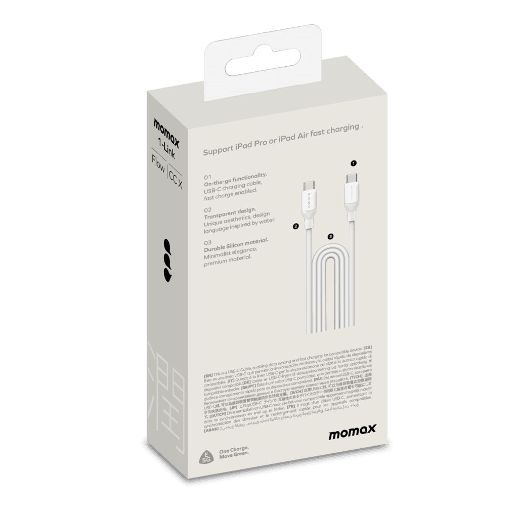 Momax cable packaging box on a transparent background