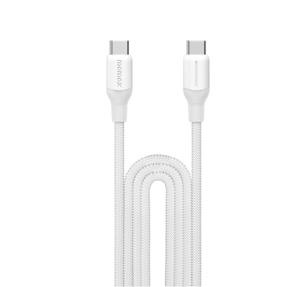 White charging cable with braided design on a transparent background