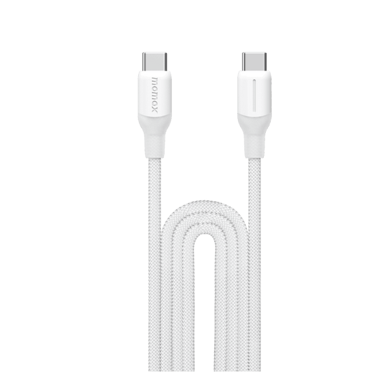 White charging cable with braided design on a transparent background