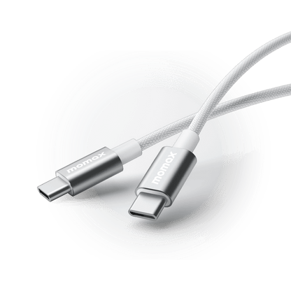 Two USB-C cables with 'memax' branding on a white circular background
