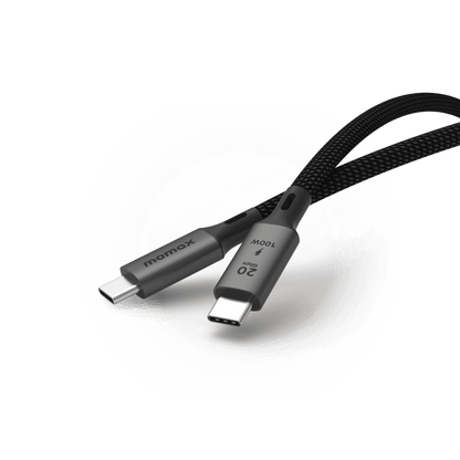 Black USB cable with two connectors on a white background