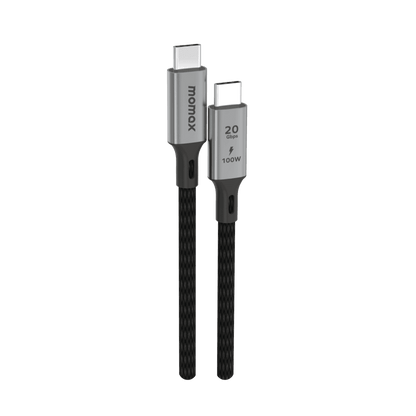 Two USB Type-C cables with 'momax' branding on a transparent background
