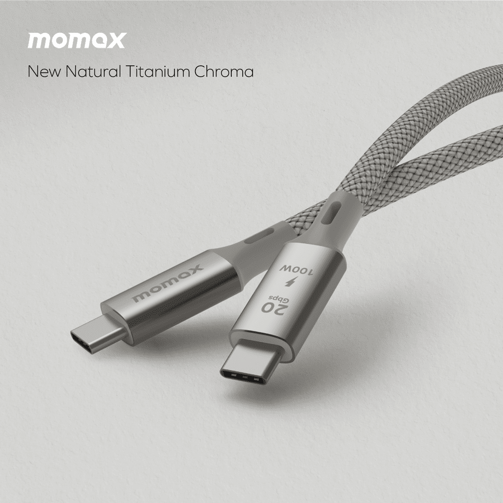 Momax USB cable on a light gray background