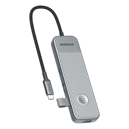 Momax USB-C hub with cable on a transparent background