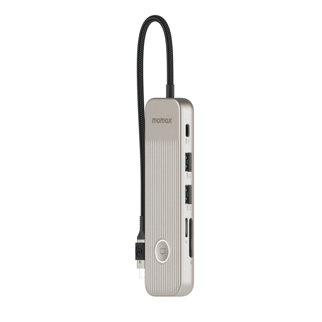 Portable USB hub with multiple ports on a green background