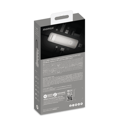 Momax USB-C hub packaging on a transparent background