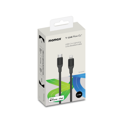 Momax USB-C to Lightning cable packaging on a transparent background