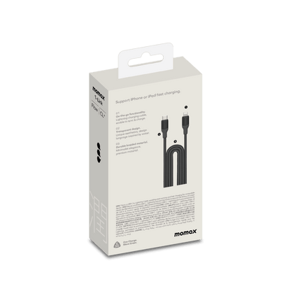 Momax cable packaging on a green background