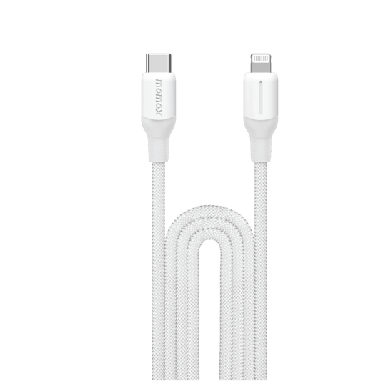 White charging cable with two connectors on a green background