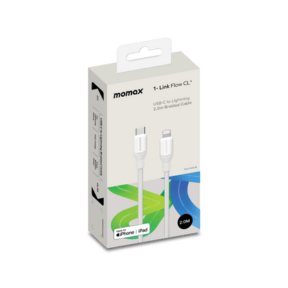 Momax USB-C to Lightning cable packaging on a white background