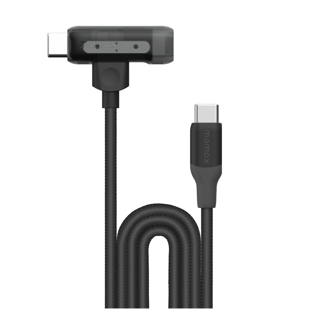Black USB cable with T-shaped connector on a transparent background