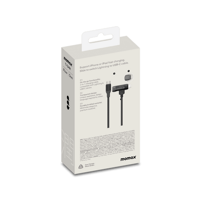 Momax cable packaging on a green background