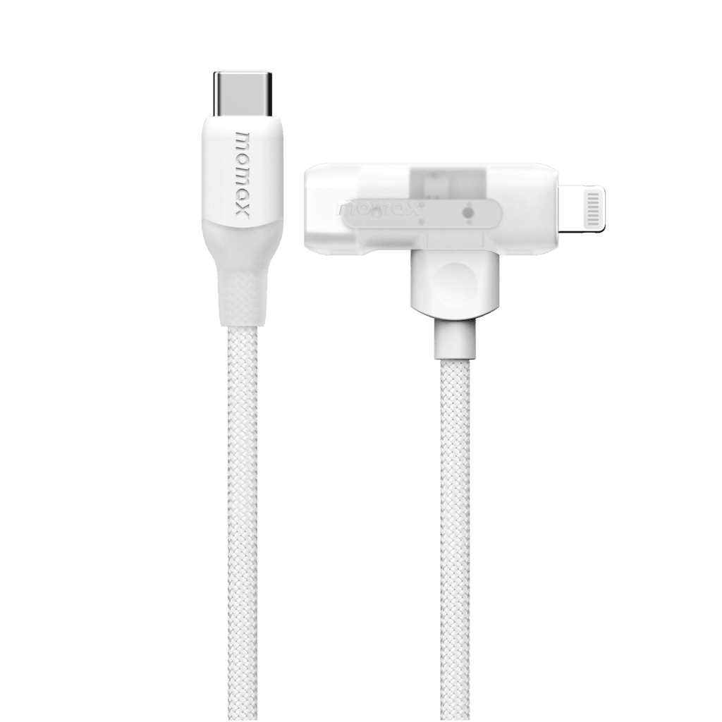 White charging cable with connectors on a green background