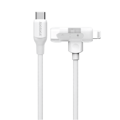 White charging cable with connectors on a green background