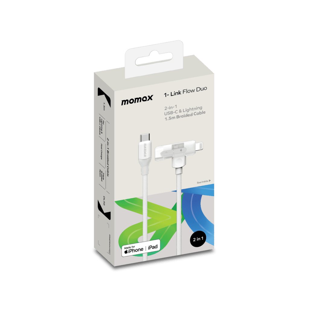 Momax 1-Link Flow Duo cable packaging on a white background