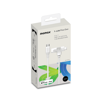 Momax 1-Link Flow Duo cable packaging on a white background