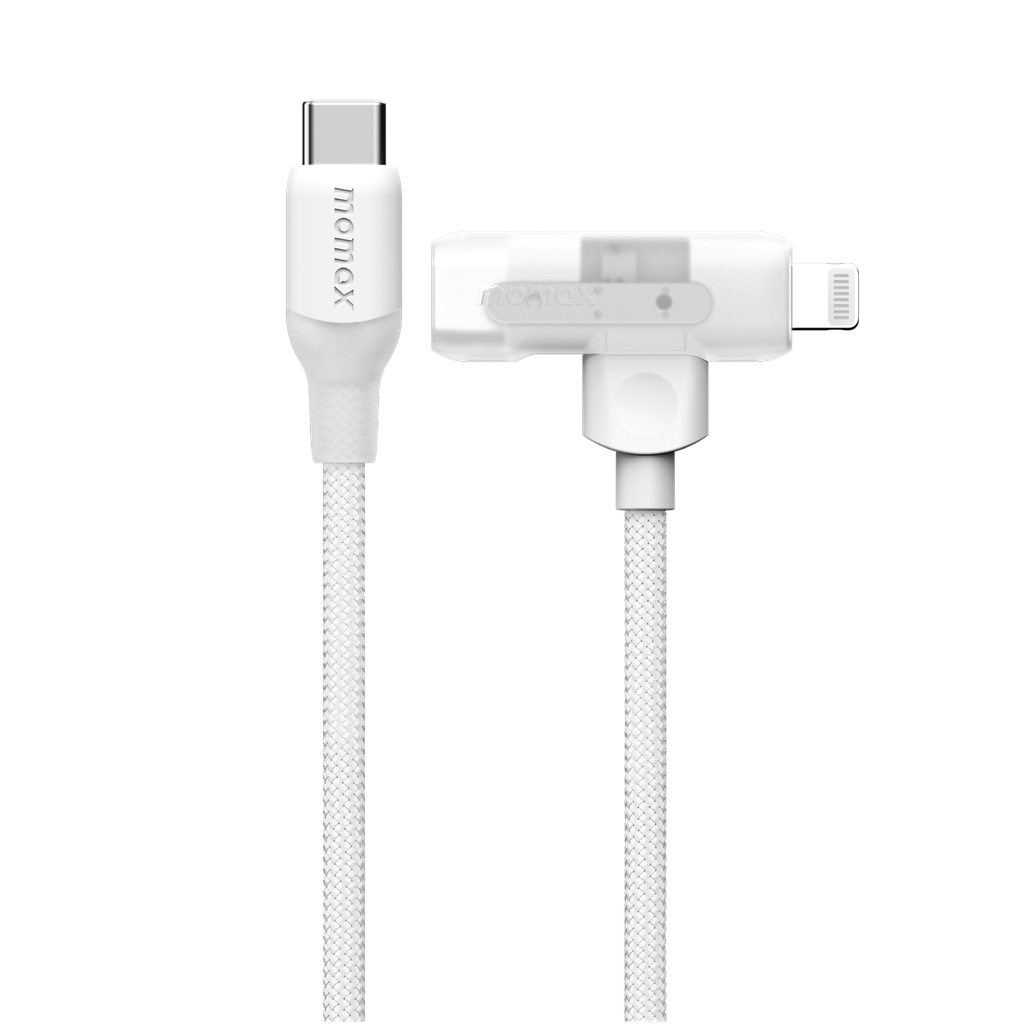 1-Link Flow Duo 2 في 1 USB-C إلى USB-C مع كابل Lightning بطول 1.5 متر - أبيض