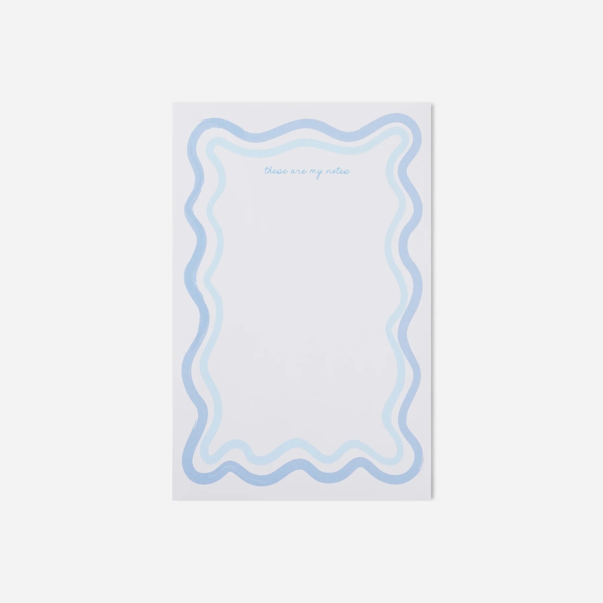 Notepad with wavy blue border and text on a white background