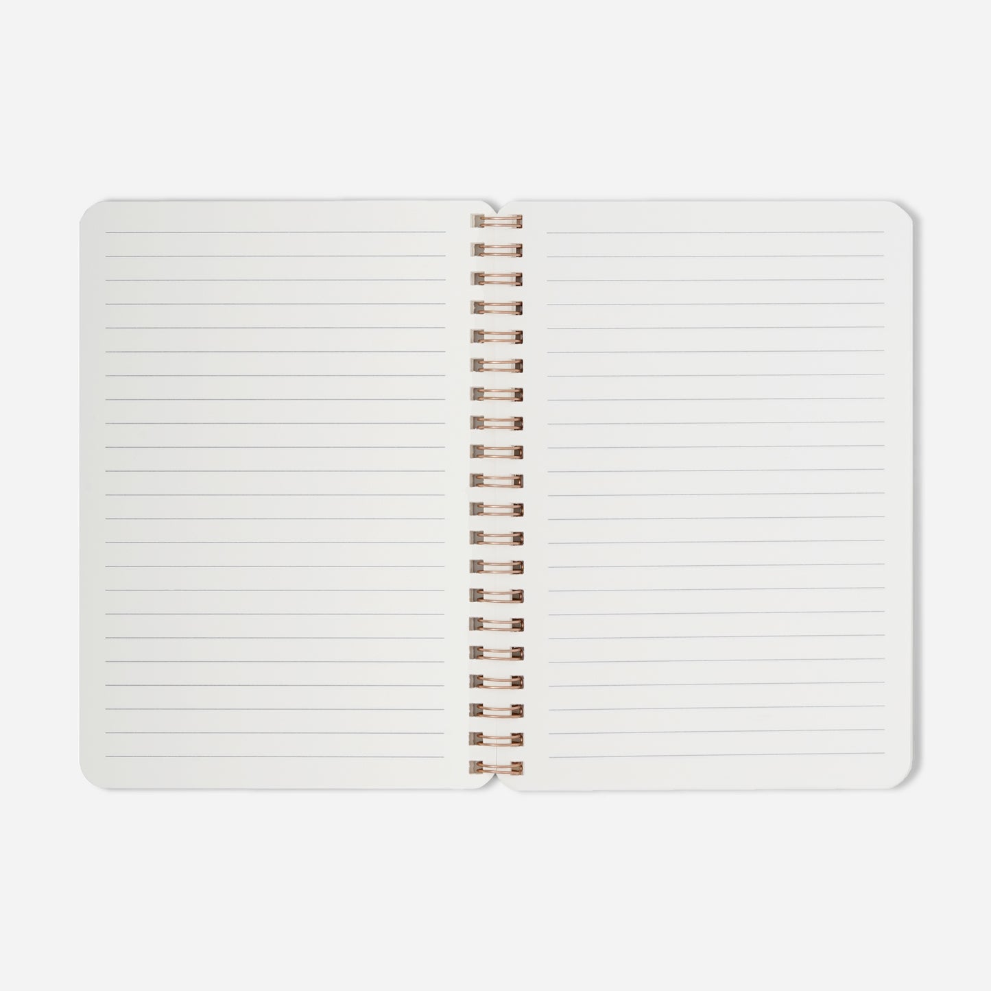Open notebook with lined pages on a white background