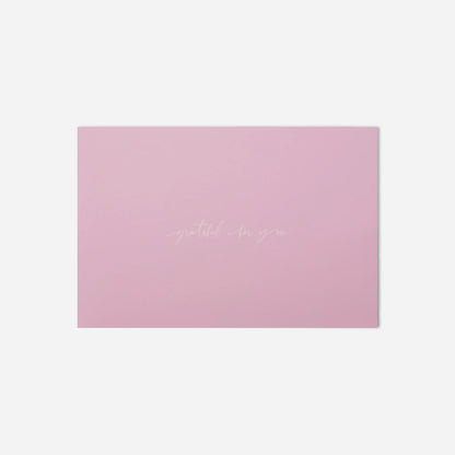 Pink card with 'Thankful for you' text on a white background