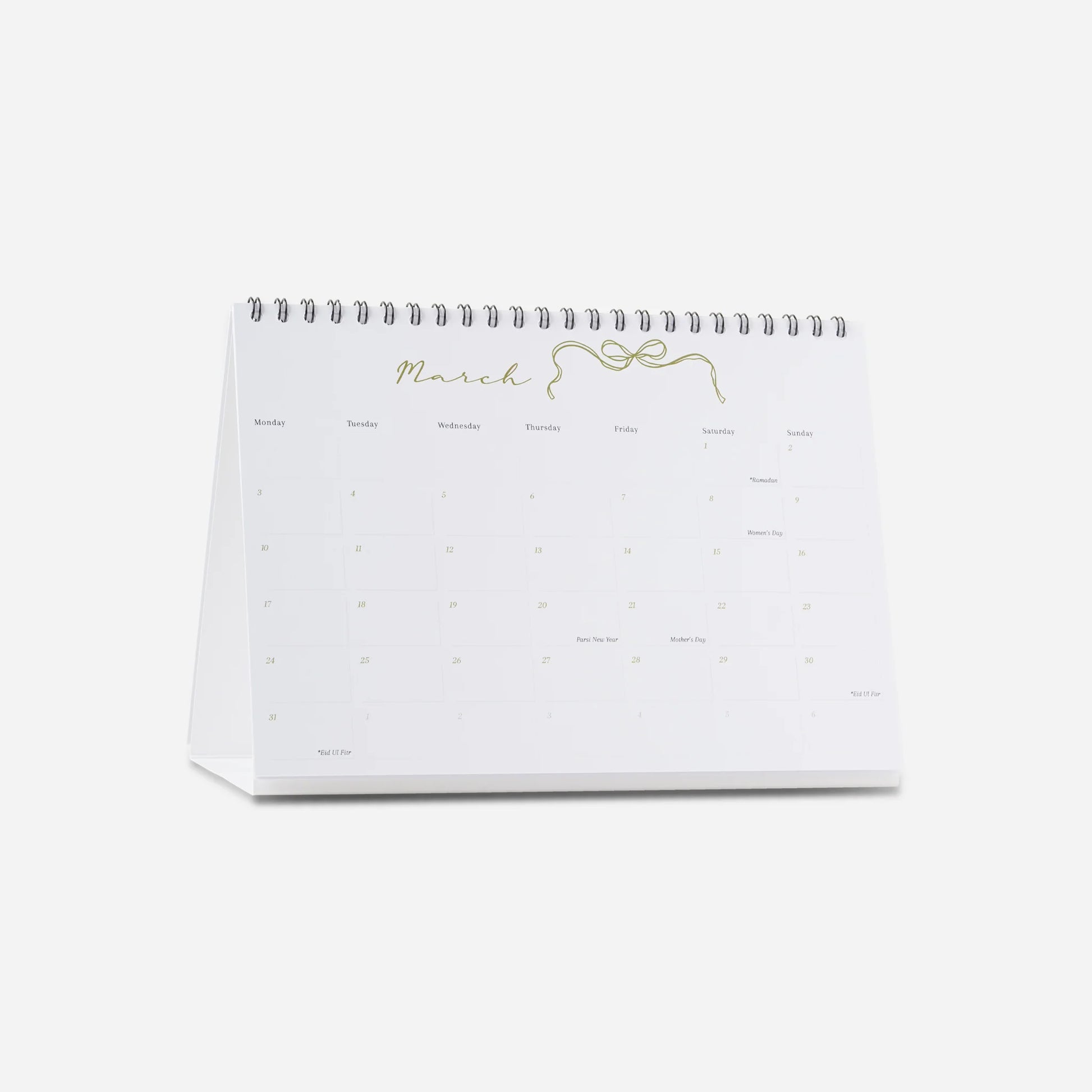 Calendar with March on a white background
