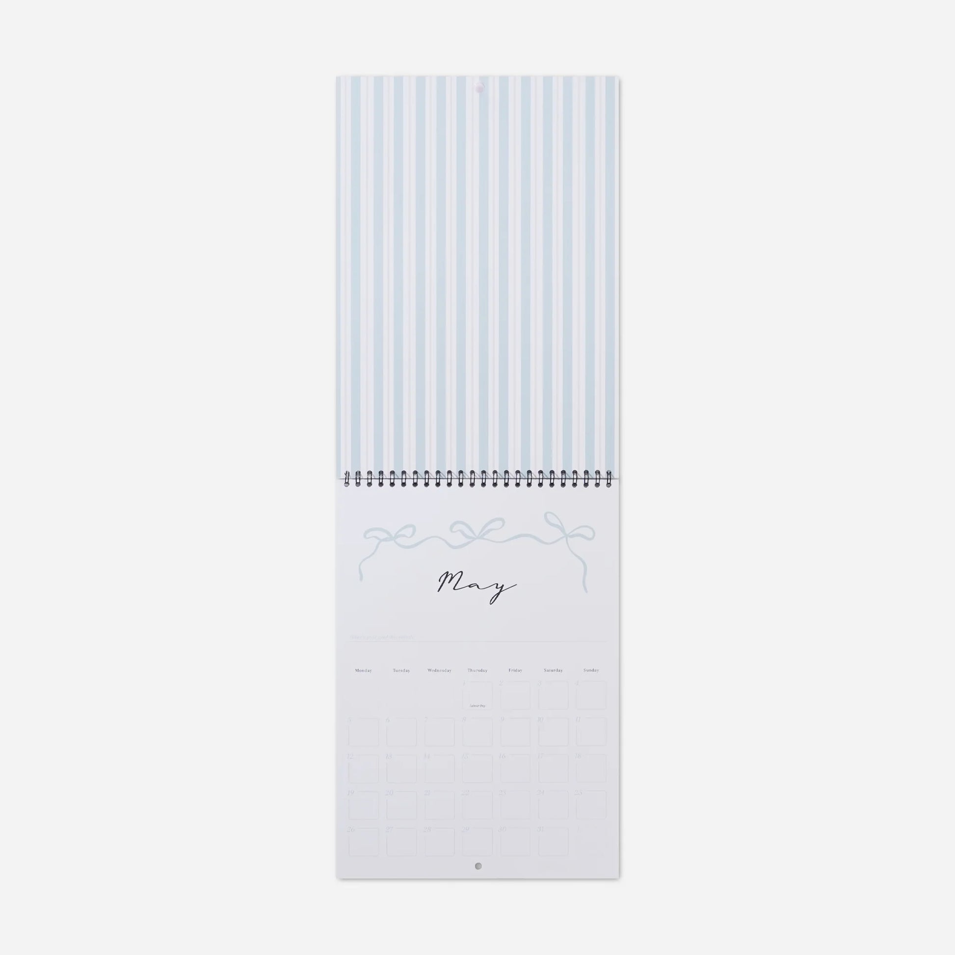 Calendar with blue striped design on a white background