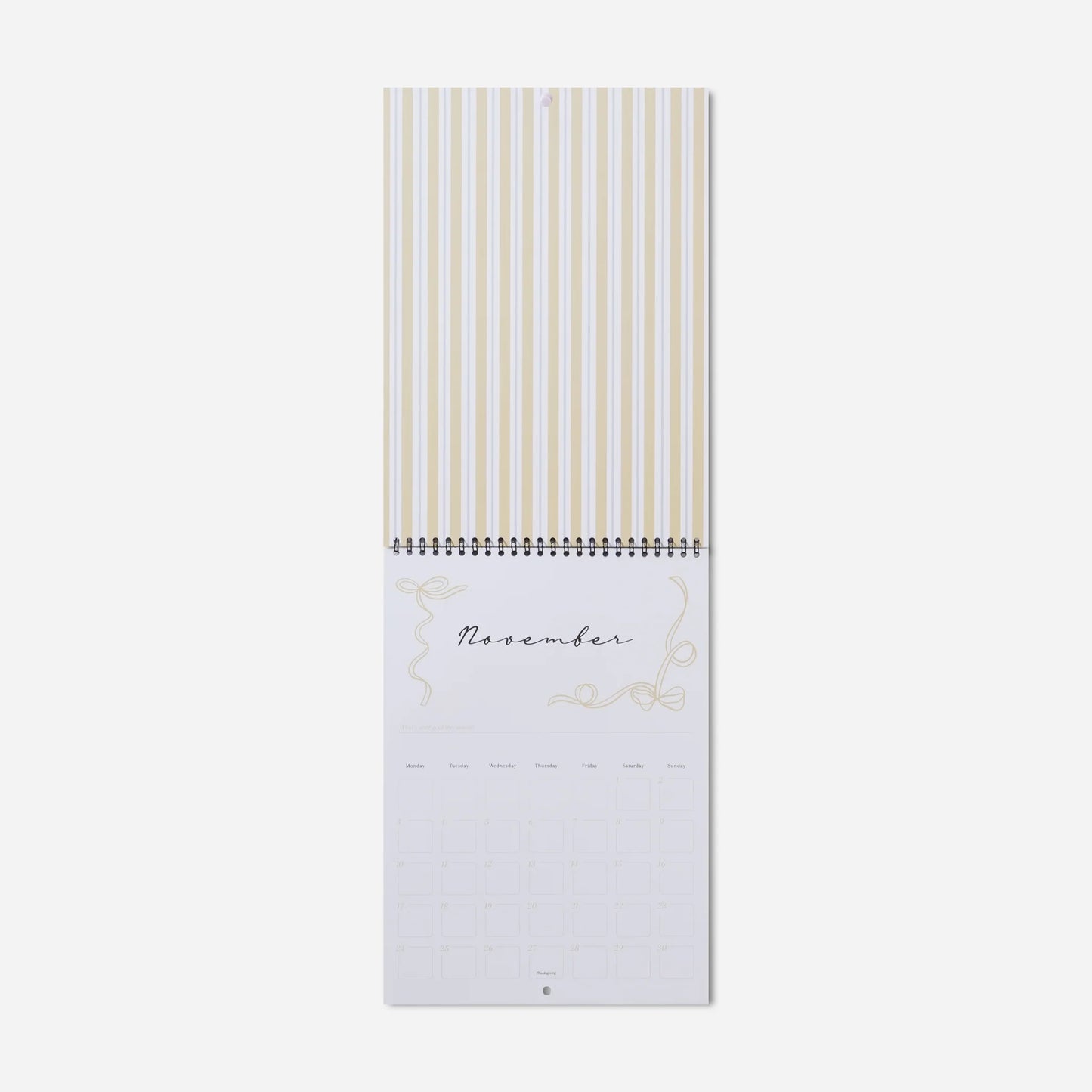 Calendar with gold stripes on a white background