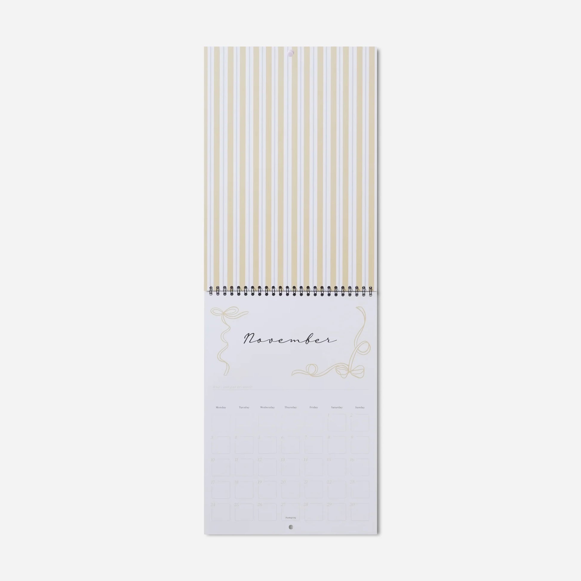 Calendar with gold stripes on a white background