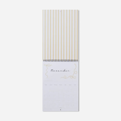 Calendar with gold stripes on a white background