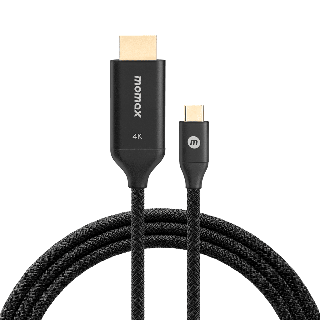 HDMI cable with one end being a standard HDMI connector and the other a micro HDMI connector, on a transparent background.