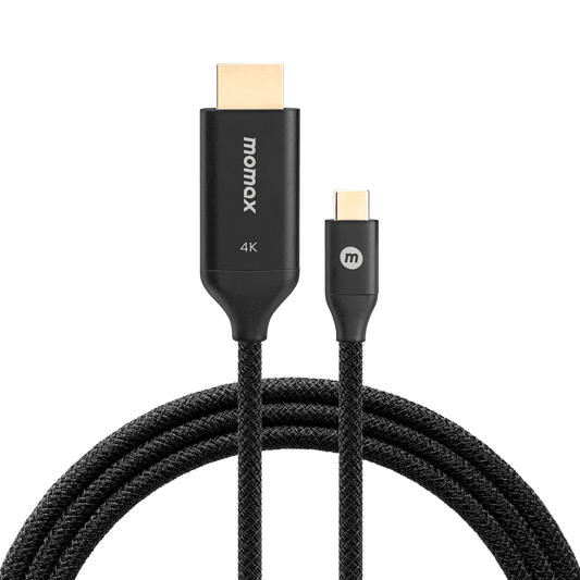 HDMI cable with one end being a standard HDMI connector and the other a micro HDMI connector, on a transparent background.