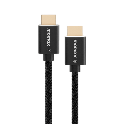 Two HDMI cables with 'momax' branding on a transparent background